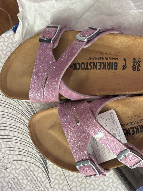 Birkenstock Shoes - Birkenstock Lavender Glitter Arizona-Style Sandals with Silver Buckles